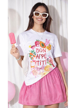 WHITE & PINK BON APPETIT T SHIRT